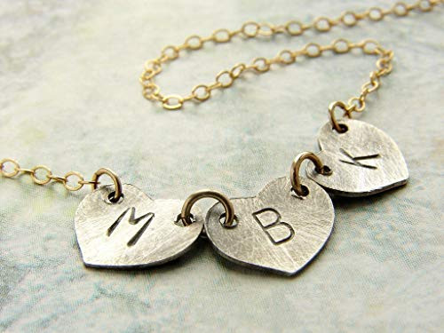 Heart Initial Necklace Personalized necklace mixed metal necklace kids Initials monogram monogrammed necklace alphabet charm necklace Heart Initial Necklace Personalized necklace mixed metal necklace kids Initials monogram monogrammed necklace alphabet charm necklace