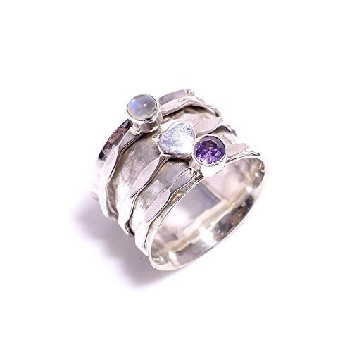 Moonstone Ring  925 Sterling Silver Ring  Spinner Ring Women  Meditation Ring  Amethyst Ring  Heart Spinner Ring  Fidget Spinner Ring  Mix Metals Ring  Handcrafted Ring  Women Ring  Spinner Ring