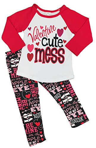 Angeline Boutique Clothing Girls Valentine _s Day Valentine Cute Mess Leggings Set 12-18M 2XS