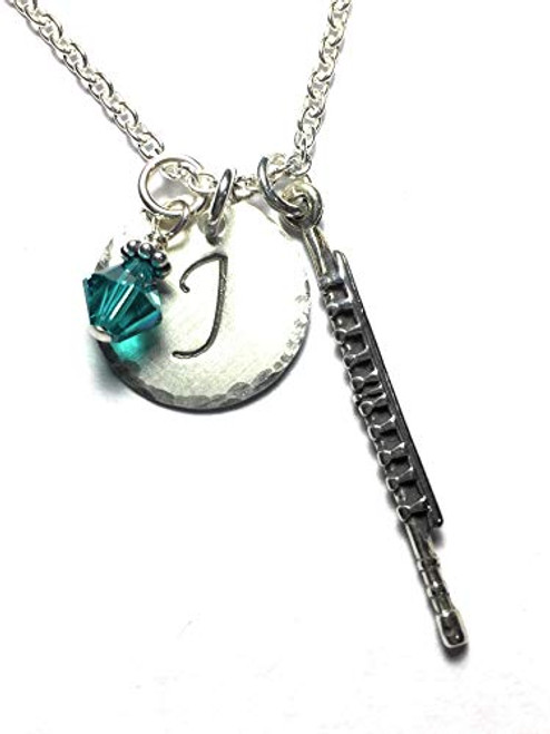 Flute Hand Stamped Sterling Silver Initial Charm Necklace Flute Hand Stamped Sterling Silver Initial Charm Necklace