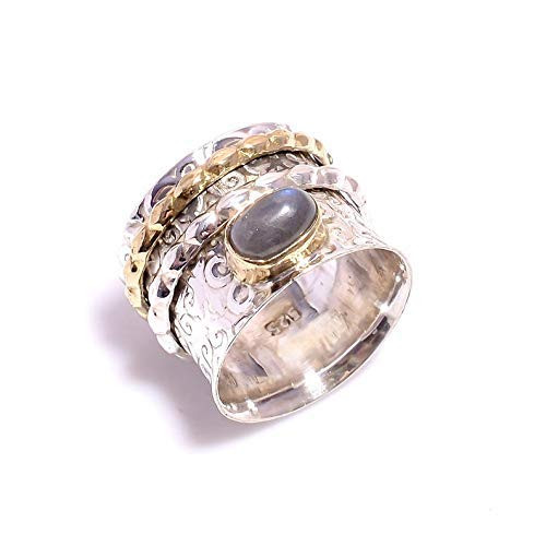 Labradorite Gemstone Ring  Spinner Ring Women  Anxiety Spinner Ring  Handmade Ring  Mix Metals Ring  925 Sterling Silver Ring  Spinner Ring  Fidget Spinner Ring  Mother s Day Ring  Spinner Band