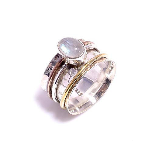 Moonstone Ring  925 Sterling Silver Spinner Ring  Meditation Ring  Spinner Rings For Women  Mix Metals Ring  Spinner Jewelry  Hammered Spinner Ring  Boho Ring  Promise Ring  Handmade Ring