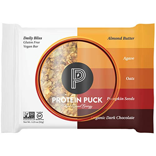 Protein Puck Protein Bars  Daily Bliss  Case of 16 - High Protein Snacks with 15 grams of Vegan Protein - Gluten-Free  Non-Dairy  Non-GMO Breakfast Snack Bar - Premium Plant-Based Healthy Snacks