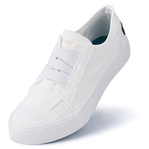 JENN ARDOR Women_s Canvas Slip On Sneakers Low Tops Fashion Flats Comfortable Casual Shoes for Walking White