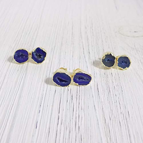Blue Geode Earrings Studs Druzy Gemstone Geode Studs Drussy Small Blue Stone Posts Gold Agate G11-20 Blue Geode Earrings Studs Druzy Gemstone Geode Studs Drussy Small Blue Stone Posts Gold Agate G11-20
