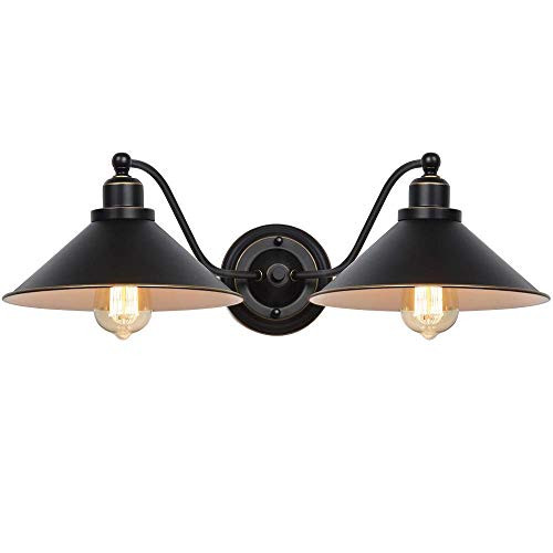 HAITRAL 2-Light Wall Sconce-Bathroom Vanity Wall Light Fixtures with Gooseneck?Industrial Rustic Bathroom Wall Lighting for Bathroom Kitchen Farmhouse Living Room Indoor-Black -Bulb Isn_t Include- HAITRAL 2-Light Wall Sconce-Bathroom Vanity Wall Light Fixtures with Gooseneck?Industrial Rustic Bathroom Wall Lighting for Bathroom Kitchen Farmhouse Living Room Indoor-Black -Bulb Isn_t Include-