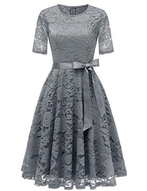DRESSTELLS Women Floral Lace Dress Casual Swing A-Line Dresses Cocktail Prom Tea Party Bridesmaid Dress Fall Winter Grey L DRESSTELLS Women Floral Lace Dress Casual Swing A-Line Dresses Cocktail Prom Tea Party Bridesmaid Dress Fall Winter Grey L