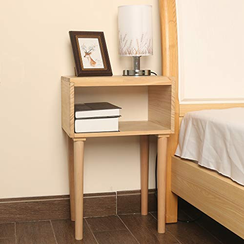 EXILOT Solid Wood Nightstand Mid-Century Modern Bedside Table Small End Table Side Table.
