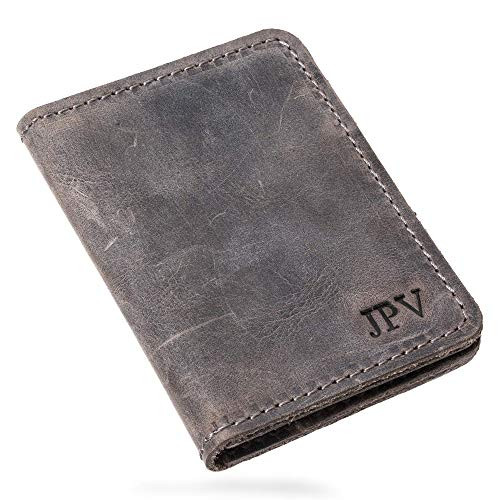 Pegai Personalized Minimalist Bifold Wallet  Distressed Leather Wallet - Knox - Rock Gray