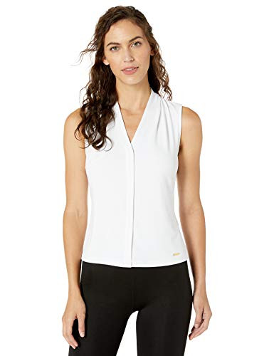 Calvin Klein Women_s Solid Sleeveless V-Neck Cami -Petite and Standard-  White  X-Small