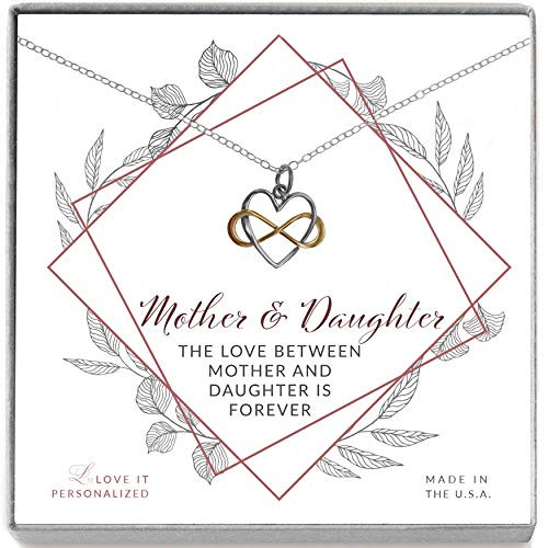 Mother Daughter .925 Silver and Gold Filled Infinity Heart Necklace - Christmas Gift for Mom Grandma