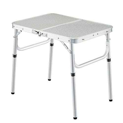 Domaker Small Folding Camping Table Portable Adjustable Height 2 Foot Lightweight Aluminum Folding Table for Outdoor Picnic White 24inch x16inch