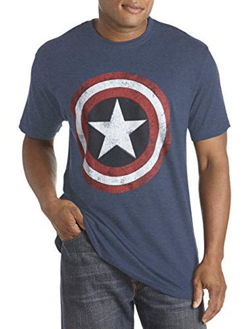 True Nation by DXL Big and Tall Marvel Captain America Graphic Tee  Navy Heather  6XL Tall