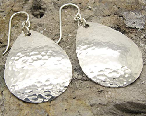 Medium Large 1 1 4 Inch Hammered Sterling Silver Teardrop Earrings