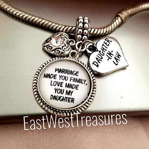 Gift for Daughter In Law Charm with Bracelet Necklace Keychain Daughter in Law Jewelry Marriage made you family Gift for Daughter In Law Charm with Bracelet Necklace Keychain Daughter in Law Jewelry Marriage made you family