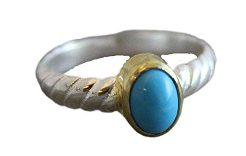Turquoise Gemstone Mixed Metal Gold Plated Sterling Silver Ring  size 6