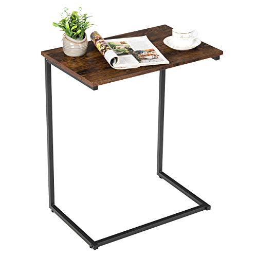 Tangkula Sofa Side End Table  C Table Snack Table Over Bed Table with Metal Frame  Industrial Side Table for Sofa Couch Bed  Living Room  Bedroom -Rustic Brown-