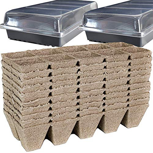 Peat Pots for Seedlings - 10 Seedling Trays with 2 Seed Starter Tray and Humidity Dome - 100 Biodegradable Seed Starter Pots for Plants - Peat Pods for Seedlings - Seed Starting kit -by Mr Sprout