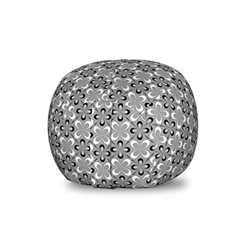 Lunarable Grey and White Storage Toy Bag Chair  Abstract Flowers Mosaic Tile Pattern with Ornate Daisy Petal Outlines  Stuffed Animal Organizer Washable Bag for Kids  Small Size  Grey Black White