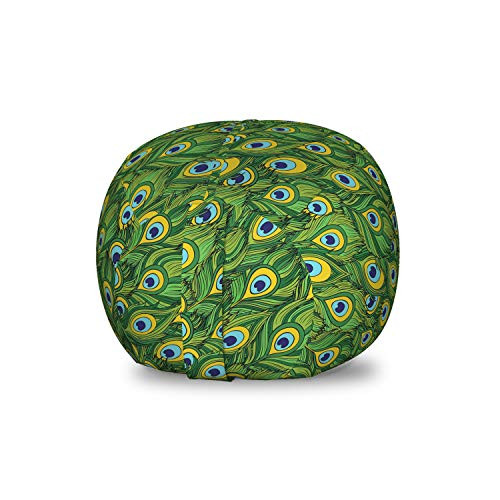 Ambesonne Vintage Tribal Storage Toy Bag Chair  Peacock Feather in Cartoon Style  Stuffed Animal Organizer Washable Bag  Small Size  Fern Green Earth Yellow