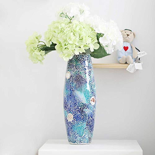 Decorative Shine Vase Stunning Handmade Mosaic Crackle Glass House Decor Table Centerpieces Modern Room Decoration -Blue-