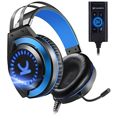 VANKYO Gaming Headset CM7000 with Authentic 7.1 Surround Sound Stereo PS4 Headset  Gaming Headphones with Noise Canceling Mic  and  Memory Foam Ear Pads for PC  PS4  PS5  Xbox One  Nintendo Switch  Blue