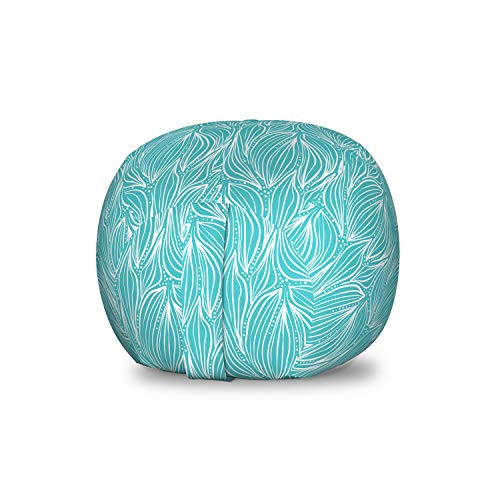 Ambesonne Abstract Storage Toy Bag Chair  Nature Inspired Lines Leaves Pattern Calming Design Floral Art Illustration  Stuffed Animal Organizer Washable Bag  Small Size  Turquoise White