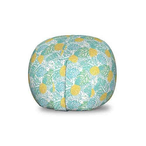 Ambesonne Luau Storage Toy Bag Chair  Summer Season Layout of Repeating Leaves and Pineapples Silhouettes  Stuffed Animal Organizer Washable Bag  Small Size  Yellow Seafoam