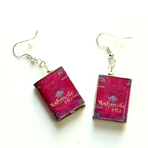 Ashmole 782 Discovery of Witches Clay Mini Book Hypoallergenic Stainless Steel Dangle Hook Earrings