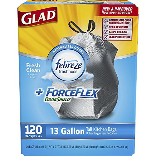 Glad 13-gal. ForceFlex OdorShield Drawstring Plastic Trash Bags  120 ct. - White