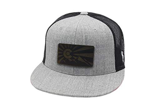 Branded Bills Colorado _The Midnight Mountain_ Leather Patch Hat Flat Trucker - OSFA Heather Grey Black