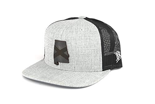 Branded Bills Alabama _Midnight 22_ Black Leather Patch Hat Flat Trucker - OSFA Heather Grey Black