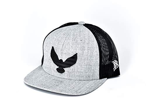 Branded Bills _ Midnight Eagle_ Leather Patch Hat Flat Trucker - One Size Fits All -Heather Grey Black-