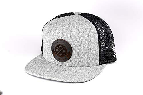 Branded Bills Minnesota Midnight North Star  Black Leather Patch Hat Flat Trucker - OSFA Heather Grey Black