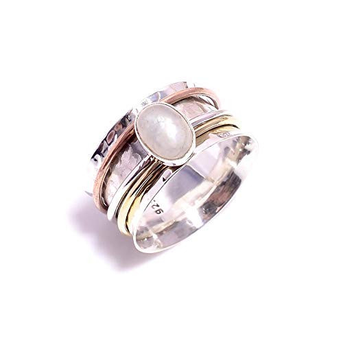 Moonstone Spinner Ring  925 Sterling Silver Spinner Ring  Meditation Ring  Spinner Rings For Women  Mix Metals Ring  Spinner Jewelry  Hammered Spinner Ring  Boho Ring  Promise Ring