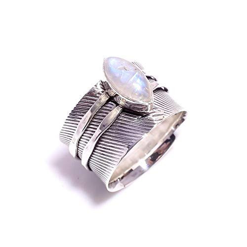 925 Sterling Silver Ring  Natural Rainbow Moonstone Ring  Spinner Ring  Spinner Ring Women  Artisan Ring  Mix Metals Ring  Gemstone Spinner Ring  Fidget Spinner Ring  Bohemian Ring  Party Wear Ring