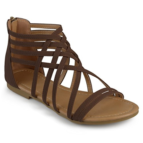 Journee Collection Womens Flat Gladiator Sandals Brown  10 Regular US