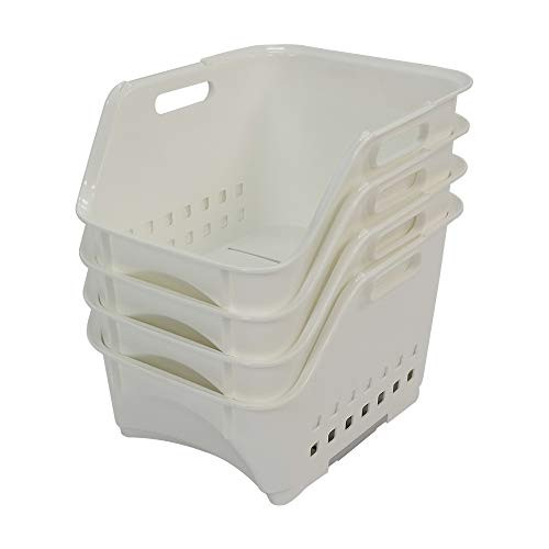 Yubine Stackable Storage Baskets Bins  Plastic Stacking Storage Container Organizer Bin  Set of 4-White-