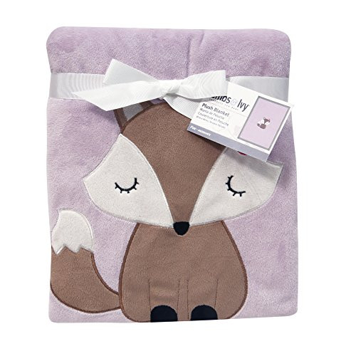 Lambs & Ivy Appliqued Fox Minky Blanket, Lavender Lambs & Ivy Appliqued Fox Minky Blanket, Lavender