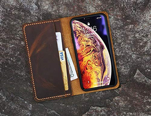 Distressed vintage brown leather iPhone 11 Pro Maxvwallet case real leather iPhone XR XS Max Wallet Case -IP005W