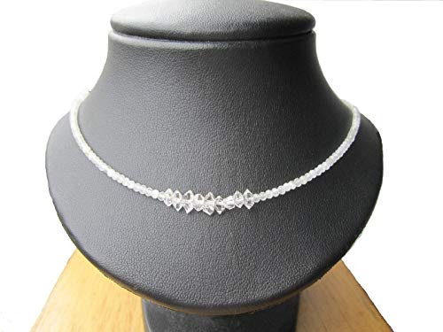 Herkimer Diamond Moonstone Strand Necklace with 925 Sterling Silver Chain Extender 1 inch - Custom size 15 16 18 20 22 24 inches for Women Jewelry Gift