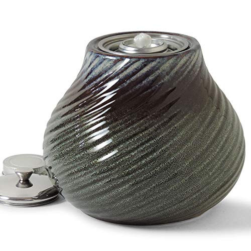 Ceramic Table Top Fire Bowl  Ventless Outdoor Portable Bio Ethanol Fire Pit  Modern Round Table Fireplace - Fuel Sold Separately -Undertow Steel Grey Blue-