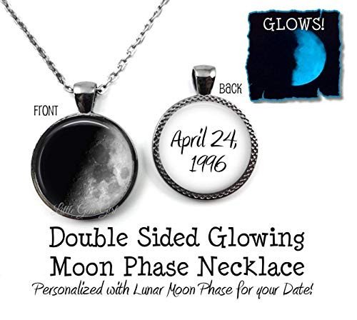 Glowing Double Sided Your Custom Birth Moon Necklace or Key Chain - Glow in the Dark Birthday Pendant in 4 Metal Finishes