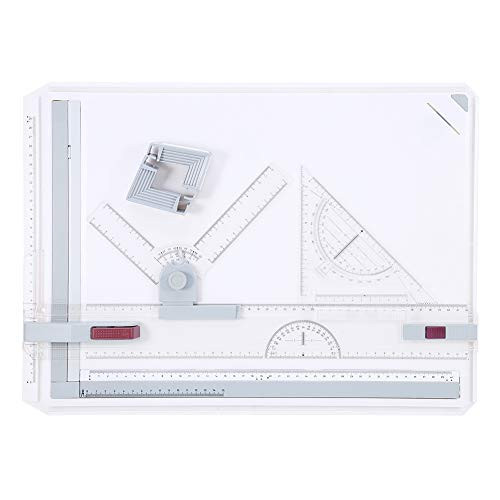 A3 Drawing Board  Multi-Funtion Drafting Table Adjustable Measuring System Angle Parallel Motion Drawing Board with Protractor  Paper Locater  Sliding Ruler  Anti Slip Support Leg