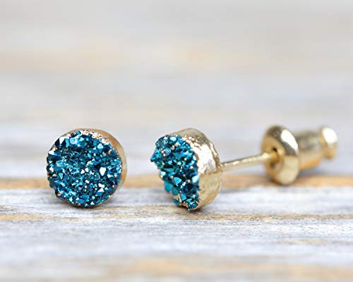 Teal Blue Druzy Stud Earring Real Genuine Druzy Quartz Gemstone- Small 6mm- Women_s Jewelry Gift Idea Teal Blue Druzy Stud Earring Real Genuine Druzy Quartz Gemstone- Small 6mm- Women_s Jewelry Gift Idea