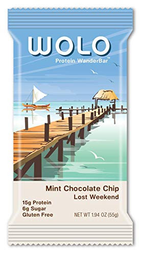 WOLO WanderBar Mint Chocolate Chip Natural Protein Bar  Gluten Free Protein Snack with Whey Protein Pea Protein Milk Protein and Antioxidants 12 Bars