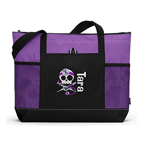 Personalized Doctor Skull  Nurse  CNA  RN  LPN Embroidered Tote Bag with Mesh Pockets