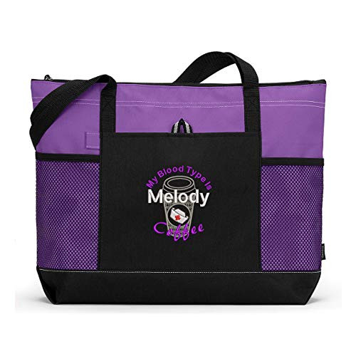 Personalized My Blood Type is Coffee  Nurse  CNA  RN  LPN Embroidered Tote Bag with Mesh Pockets
