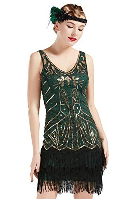 BABEYOND Women_s Flapper Dresses 1920s V Neck Beaded Fringed Great Gatsby Dress