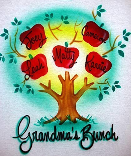 Airbrush Apple tree Family Mom Grandma Bunch - Grandkids T-Shirt - Custom Personalized with Names